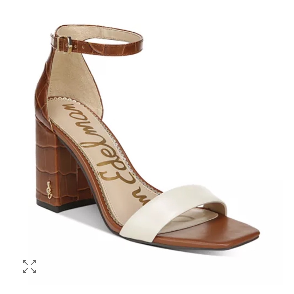 Sam Edelman Women's Daniella Ankle Strap Brown and Cream Block Heel Sandals